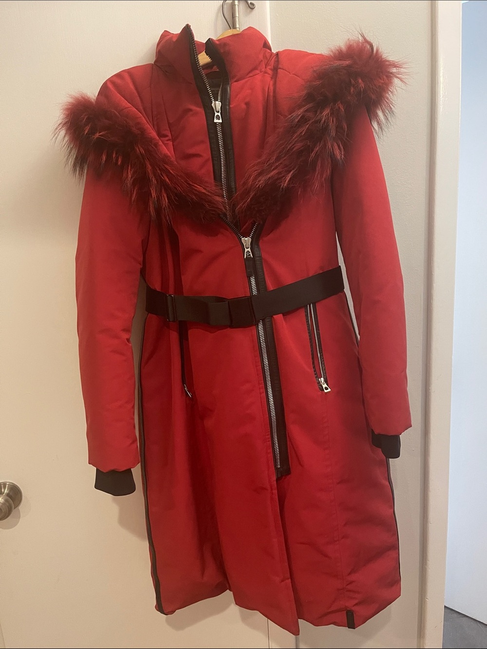 RUDSAK Red Fur-Trimmed Puffer Coat